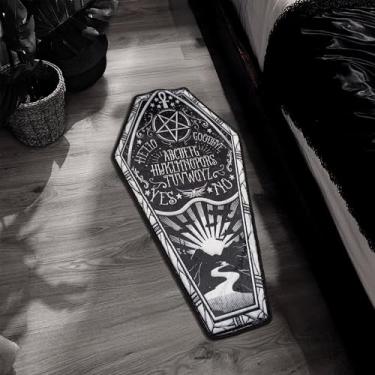 Imagem de Rugendary Tapete de caixão de tabuleiro de espírito gótico, decoração de bruxa oculta para quarto, sala de estar, Halloween, pentagrama estético, alfabeto, tapete assustador, 4 x 6 cm