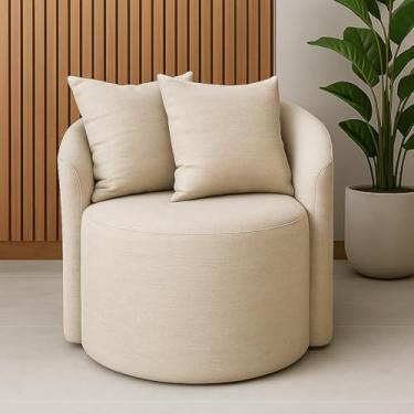 Imagem de Poltrona Decorativa Sala Estar e Recepção Redonda Estofada Linho Premium (Linho Cru)