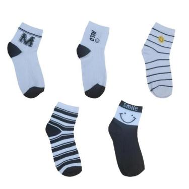 Imagem de Kit 5 Pares de Meias Macias Infantil Para Menino 83% Algodão - Mikaela