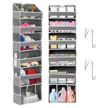 Imagem de Organizador de porta para pendurar com 6 bolsos grandes e 6 bolsos laterais de malha para armário de despensa de casa de banho