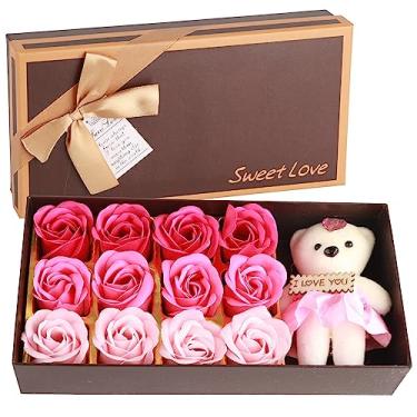 Imagem de Hztyyier Rose Flower Plush Bear Presente Romântico Beleza Símbolo Sabão Flor Urso de Pelúcia Com Caixa para Seus Grandes Presentes Românticos do Aniversário (Gradiente rosa)