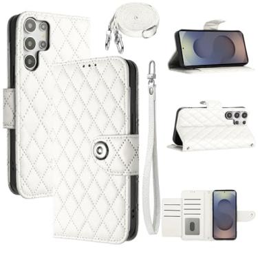Imagem de Dswteny Capa carteira para Samsung Galaxy S25 Ultra 5G com alça de ombro de pulso, padrão Argyle PU couro flip porta-cartão capa para celular para S25Ultra 25S S 25 25Ultra 6.9 2025 meninas mulheres