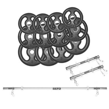 Imagem de Kit Anilhas Ferro Fundido 40 Kg + Barras 1.60m E 2x 0.40cm-Unissex