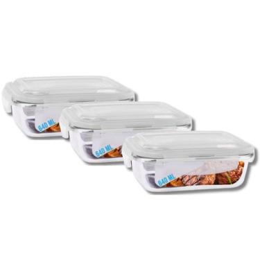 Imagem de Jogo 3 Pote de Vidro Hermético Marmita Tampa 4 Travas 640ml - DONA LAU