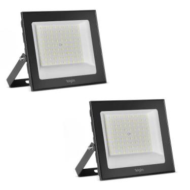 Imagem de 2 Refletor 100w Led Rua Poste Energia Cabo Prova Dágua Elgin