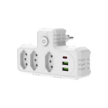 Imagem de Filtro de linha Extensão de 2 metros 6 tomadas 1 tomada universal e 4 usb 2m branca (Adaptador branco)