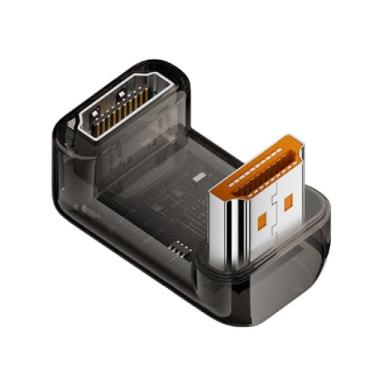 Imagem de cablecc UHD 8K 60hz angular 360 graus oposto em forma de U traseira HDMI macho para HDMI 2.1 fêmea extensor adaptador de extensão transparente com HDTV LED inteligente