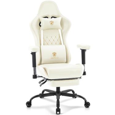 Imagem de Morkprism Cadeira de jogos, cadeira de escritório de computador com apoio para os pés, suporte lombar de massagem e almofada de gel, cadeira de jogador de couro reclinável ergonômica com encosto de