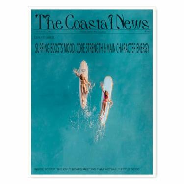 Imagem de Funky Coastal Cowgirl Newspaper arte de parede preto e branco botas de praia cartazes humor ocidental impressão para quarto moderno armário férias casa lounge decoração pôster 28x35,5 cm sem moldura