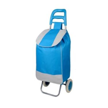Imagem de Carrinho Para Compras Reforçado Feira Supermercado Dobrável Sacola Bolsa Impermeável Suporta 30kg Fácil Para Levar (Azul Claro)