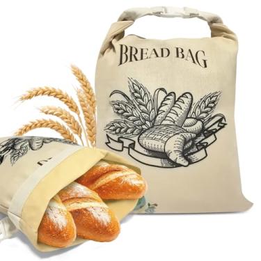 Imagem de Sacos de pão de cera de abelha reutilizáveis, pacote com 2 sacos grandes de pão de linho orgânico, pano de armazenamento de alimentos lavável e adequado para freezer para fermento, pão caseiro