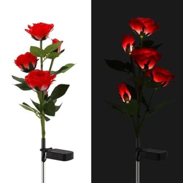 Imagem de Kit Com 6 Luminárias Solares Externas Em Formato De Flor Com 30 Rosas Artificiais Impermeáveis ​​e Reais, Iluminação Decorativa Para Jardim, Pátio, Quintal, Gramado, Caminho E Quintal(Red)