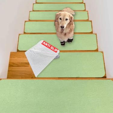 Imagem de Tigsport Degraus de madeira antiderrapantes para escadas, 15 peças, tapete de segurança de 76 cm x 20 cm, antiderrapante com adesivo reutilizável, tapete de aterrissagem para idosos, animais de