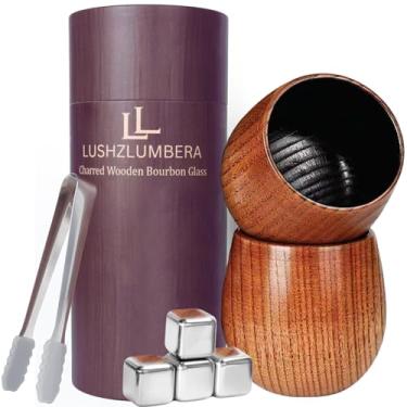 Imagem de Presentes de vidro de uísque de madeira para homens - Copos de uísque Bourbon de madeira carbonizada, perfeitos para homens que têm tudo, presente para pai ou namorado no dia dos pais, aniversário