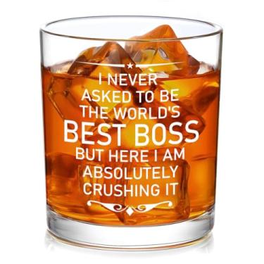 Imagem de Slugeren Presentes de dia do chefe para homens, o melhor copo de uísque The World's Best Boss 293 g, presentes de aniversário de Natal para homens ele gerente líderes amigos, melhor presente de