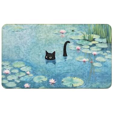 Imagem de WARDOS Tapete de porta de banho de boas-vindas de gato preto fofo, tapetes de banho de gatos pretos estéticos para banheiro, capacho de gato vintage para quarto, 43 x 76 cm