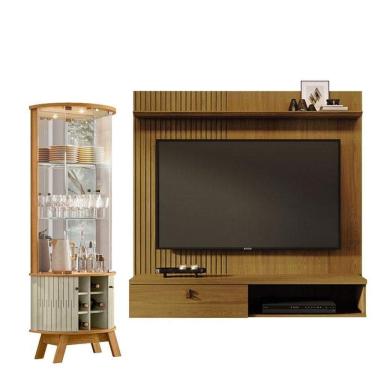 Imagem de Estante Home Theater Suspenso íris Cumaru Com Cristaleira Marina Cumaru Opala - Madetec