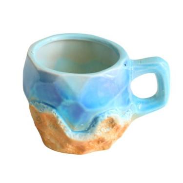 Imagem de Caneca de cerâmica exclusiva com esmalte de gotejamento azul e castanh