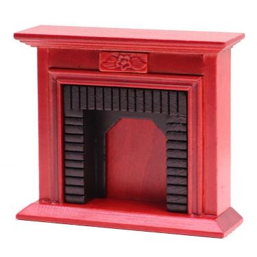 Imagem de Lareira de casa de bonecas em miniatura de madeira vermelha em escala 1:12