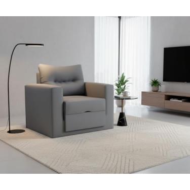 Imagem de Poltrona Cama Solteiro Retrátil Marissol Veludo Premium Cinza Aconchagante