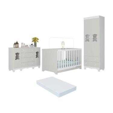 Imagem de Quarto de Bebê Completo C/berço Americano 3 em 1 Colchão Ternura Multimóveis Mp4675 Branco/off White