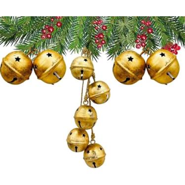 Imagem de Sinos de Natal rústicos feitos à mão com acabamento de latão para sinos de porta com corda de juta – Sinos decorativos chiques gastos de fazenda, sino tradicional Ghungru (45,7 cm com corda) para