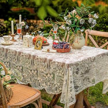 Imagem de Toalha de mesa de renda bordada francesa – opções redondas/retangulares/quadradas para mesas de café, toalha de mesa de renda bege vintage para cozinha, sala de jantar, festa, banquete, casamento