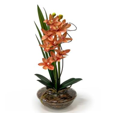 Imagem de Arranjo Flor Orquídea Luxo Realista Diversas Cores Casa Escritório Flor Artificial Sustentável (Laranja)