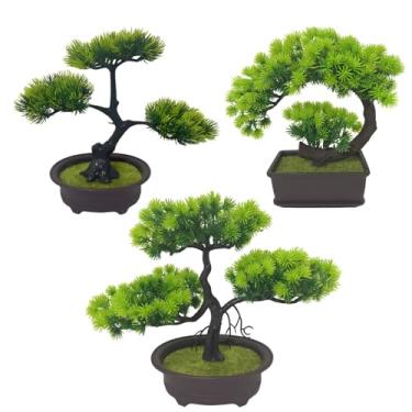 Imagem de Bonsai artificiais para decoração de interiores, conjunto de pinheiro, cabeça de dragão e meia lua, vasos de plástico com grama sintética,