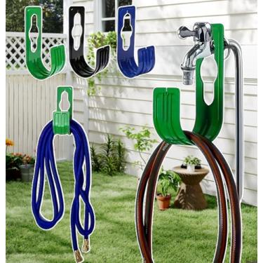 Imagem de Suporte de mangueira de jardim resistente montado na parede, gancho de mangueira de jardim, suporte, com ranhura frontal para bocal de pulverização (preto, 11 x 1,5 cm)