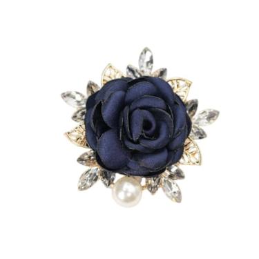 Imagem de Broche de pérola de flor rosa elegante para mulheres e homens essenciais de festa de casamento feito à mão cristal pérola tecido flor lapela alfinete vestido acessórios de terno de flor ideia de flor