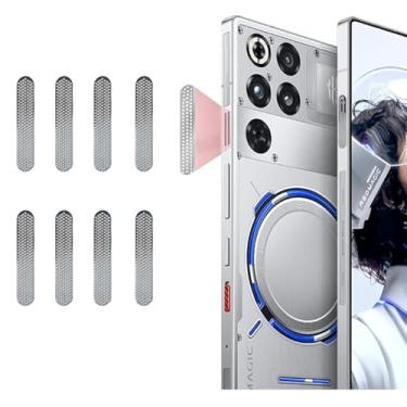 Imagem de Guizzcg [Pacote com 8] Porta de carregamento de telefone de metal à prova de poeira Adesivo autoadesivo para alto-falante de telefone capa protetora antiarranhões para Red Magic 11 Pro/11 Pro+/10 Pro