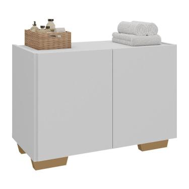Imagem de Gabinete Armário De Banheiro 62,5cm 2 Portas Com Pés Multimóveis Mp5046 Branco/natural Branco/natural