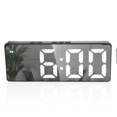 Imagem de Relógio Despertador Digital LED, Portátil, USB e Pilha, Alarme Duplo, Display Branco, 16x6x3cm, com Cabo USB