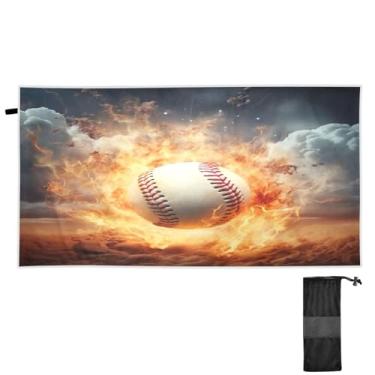 Imagem de ATTX Toalha de praia de fogo de água de beisebol 76 x 152 cm - Cobertor leve de microfibra resistente à areia de secagem rápida para piscina, ioga, academia e viagens | Esportes de banho de natação