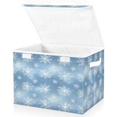 Imagem de Blueangle Caixas de armazenamento dobráveis 1 pacote, cestas de armazenamento de flocos de neve brancos com tampas e alça para casa, quarto, armário e escritório (371)