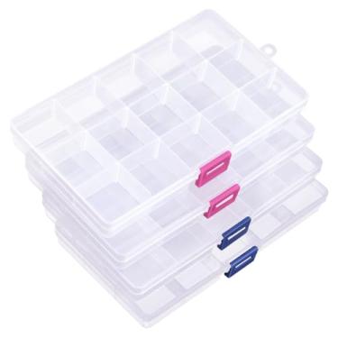 Imagem de IOOLEEM Caixa organizadora de contas de plástico com 15 grades, caixa organizadora transparente para armazenamento, divisórias para artes e artesanato com miçangas (pacote com 4)
