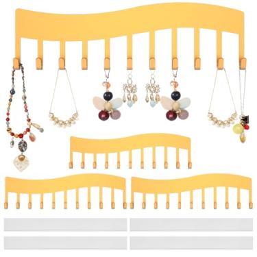 Imagem de Tcwhniev 4 peças de suporte organizador de colar de parede, suporte de exibição de joias para pendurar no quarto, banheiro, armário, branco/preto/dourado (dourado-4-ondulado)
