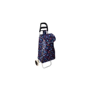 Imagem de Carrinho de Feira Estampado com Rodas, 96cm Altura, 94 Litros, Impermeável, Estrutura Metálica, Estampa de Frutas Colorida