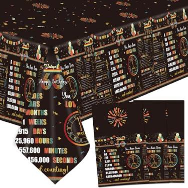 Imagem de Hokinaa Toalha de mesa para festa de aniversário de 60 anos – 3 peças de toalhas de mesa retangulares vintage retrô pôr do sol de plástico descartáveis, Happy Cheers to 60 anos de idade, em 1966