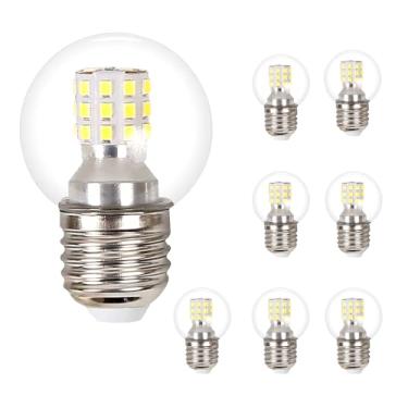 Imagem de Lâmpadas LED esféricas não dimerizáveis de 7W (equivalentes a halogênio de 60W), base média E26, tamanho G45, 3000K amarelo quente, estilo vintage (pacote com 8)