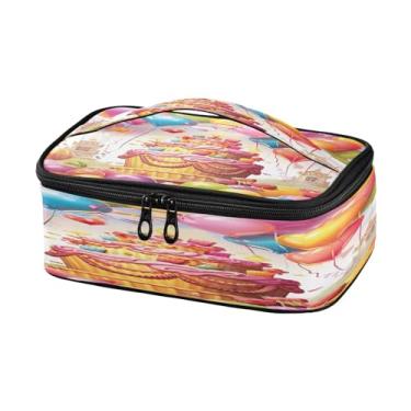 Imagem de Wassud Lancheira pequena com balões e bolos coloridos, mini bolsa térmica portátil com alça para escritório, praia, viagens