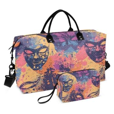 Imagem de CEBUGI Máscara de carnaval e miçangas acolchoada para mulheres, bolsa grande de viagem de fim de semana, bolsas hospitalares para trabalho de parto e parto