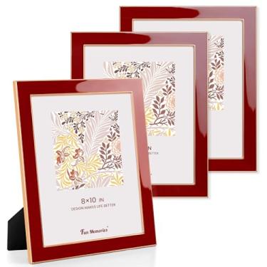 Imagem de Fun Memories Porta-retrato 20 x 25 cm – 3 peças de moldura de vidro esmaltado vermelho com borda de metal dourado e cavalete para exibição em bancadas, mesas, estantes, mesas e paredes (vermelho