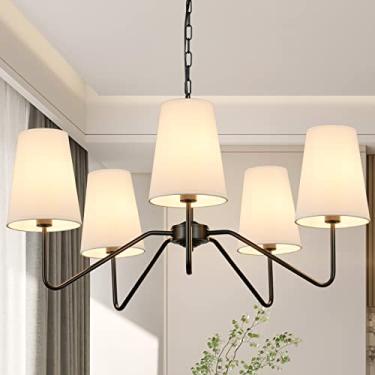 Imagem de Lustre moderno de 5 luzes, luminária de teto pendente clássica para sala de jantar, lustre de 30/76 cm com base E14, luminária suspensa para sala de estar, corredor e quarto, altura ajustáve