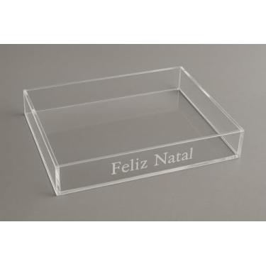 Imagem de Bandeja em Acrílico Cristal Decoração Natalina, Transparente, Retangular, Tema Festas de Natal, Feliz Natal