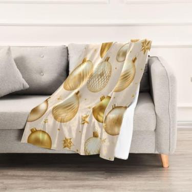 Imagem de Wassud Cobertores e mantas de Natal de 152 x 228 cm, cobertor de bolas douradas de Natal para sofá, cadeira, decoração de casa