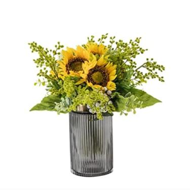 Imagem de LMJYU Flores Artificiais Lindamente Artificiais Flores Falsas Girassol Seda Buquê de Flores Conjunto de Vaso Decoração de Casa Flores Falsas