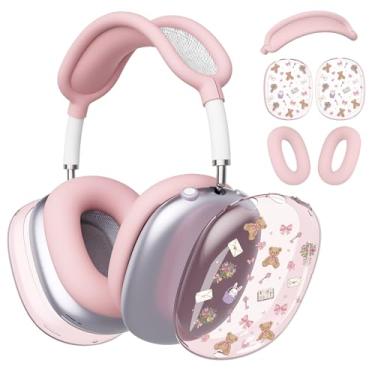 Imagem de BlHMCASE Capa de fone de ouvido para AirPods Max, lindo laço de urso kawaii, capa de silicone rosa para fones de ouvido para Apple AirPods Max
