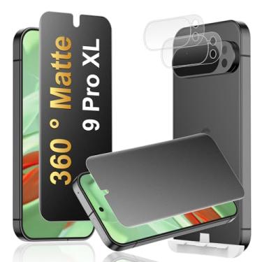 Imagem de JEHOO [Pacote com 2 + 2] Protetor de tela de privacidade fosco de 4 vias 360° para Google Pixel 9 Pro XL com protetor de lente de câmera, compatível com sensor de impressão digital, filme flexível